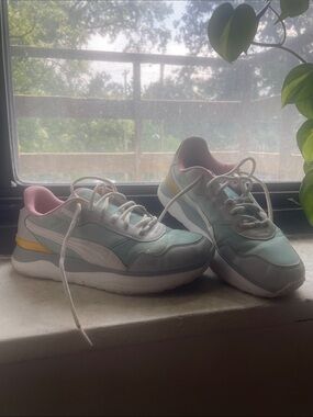 Puma Women's Mint and Pink Retro Runner with Yellow Accent
